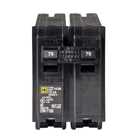 Square D Miniature Circuit Breaker, HOM Series, 70A, 2 Pole, 120/240V AC, 10kA HOM270CP